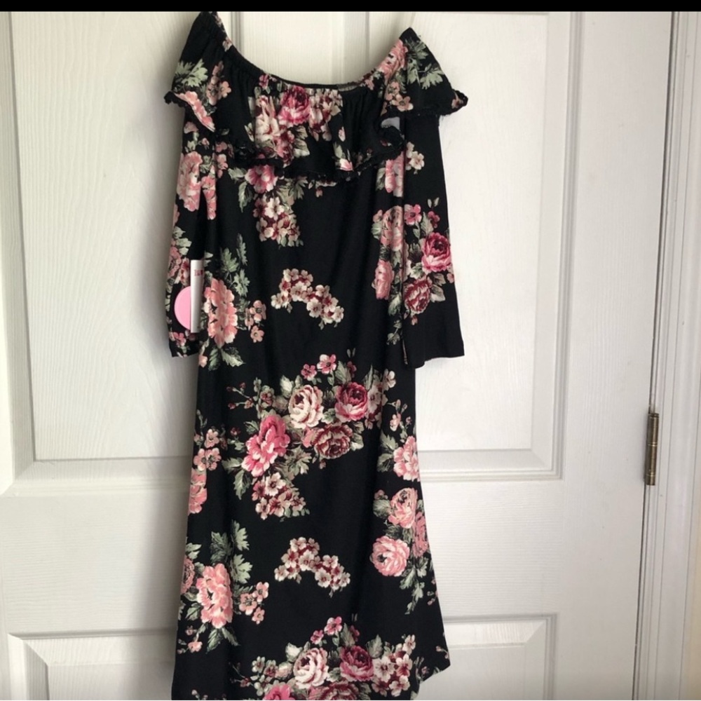 1st Kiss Black and Pink Ruffled Girls Size 10 Off-Shoulder Sundress